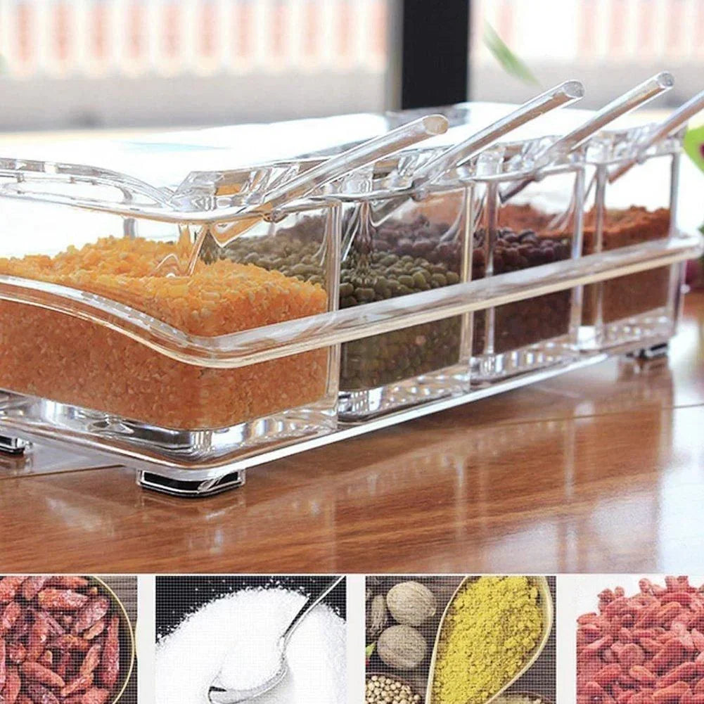 Crystal Seasoning Acrylic Box Set of 4 With Spoons