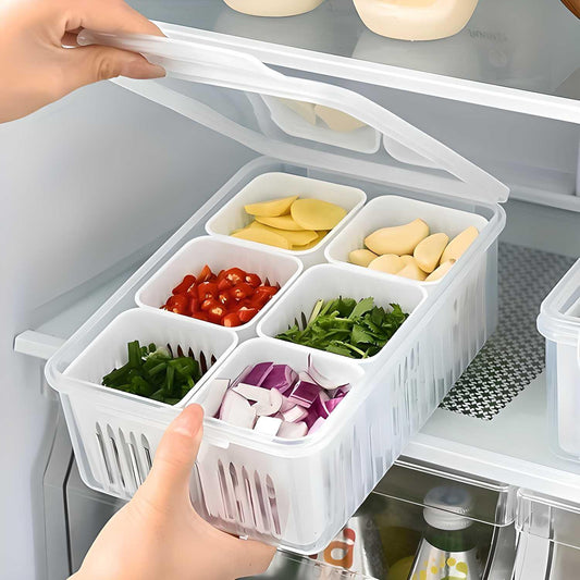 Plastic Storage Containners set for Kitchen | Fridge Storage Boxes | Durable, and Space saving | 6 Comparments